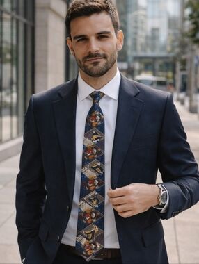 Disney Scrooge McDuck Tie Mickey Unlimited Navy Geometric 90s Style